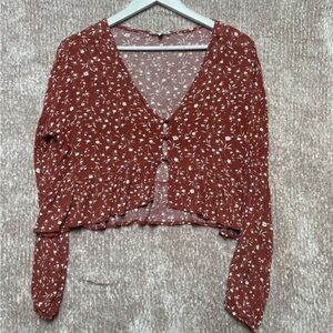 Autumn Orange Floral Long Sleeve Crop Top!